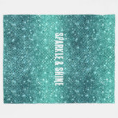 ターコイズアクアグリーンスパークル フリースブランケット (正面(横))