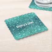ターコイズアクアグリーンスパークル ペーパーコースター (アングル)