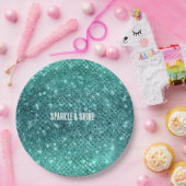 ターコイズアクアグリーンスパークル ペーパープレート (パーティー)