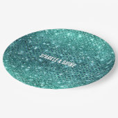 ターコイズアクアグリーンスパークル ペーパープレート (アングル)