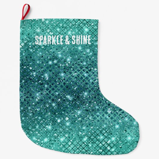 ターコイズアクアグリーンスパークル ラージクリスマスストッキング (正面)