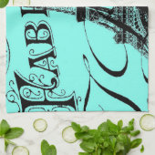 ターコイズアクアティール（緑がかった色）スクリプトパリエッフェルタワー キッチンタオル (折り畳み)