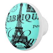 ターコイズアクアティール(緑がかった色)スクリプトパリエッフェルタワー セラミックノブ (右)
