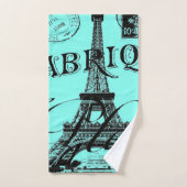ターコイズアクアティール（緑がかった色）スクリプトパリエッフェルタワー バスタオルセット (ハンドタオル)