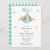 ターコイズアクアテディベアおむつギンガムカスタム 招待状 (正面/裏面)