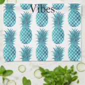 ターコイズアクアトロピカルパイナップル キッチンタオル (折り畳み)