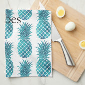 ターコイズアクアトロピカルパイナップル キッチンタオル (四つ折り)
