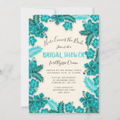 ターコイズアクアハイビスカストロピカルブライダルシャワー招待状 招待状 (正面)