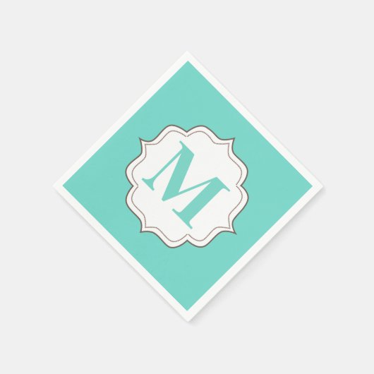 ターコイズアクアパーソナライズされたモノグラムナプキンス スタンダードカクテルナプキン (角)