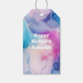 ターコイズアクアパープルピンクマーブル誕生日 ギフトタグ (正面)