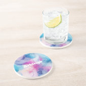 ターコイズアクアパープルピンクマーブル誕生日 コースター (側面)