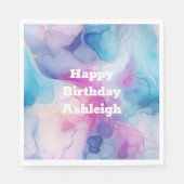 ターコイズアクアパープルピンクマーブル誕生日 スタンダードランチョンナプキン (正面)
