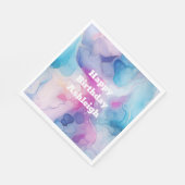 ターコイズアクアパープルピンクマーブル誕生日 スタンダードランチョンナプキン (角)