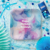 ターコイズアクアパープルピンクマーブル誕生日 ペーパープレート (パーティー)