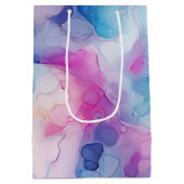 ターコイズアクアパープルピンクマーブル誕生日 ミディアムペーパーバッグ (裏面)