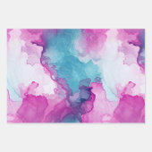 ターコイズアクアパープルピンクマーブル誕生日 ラッピングペーパーシート (正面2)
