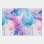 ターコイズアクアパープルピンクマーブル誕生日 ラッピングペーパーシート (正面)