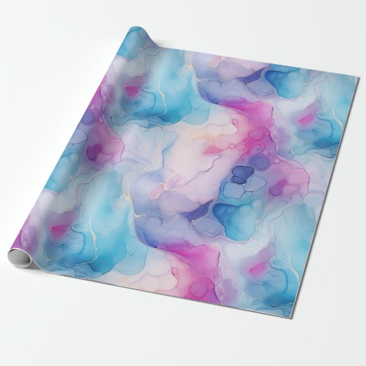 ターコイズアクアパープルピンクマーブル誕生日 ラッピングペーパー (アンロールド)