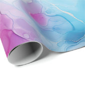 ターコイズアクアパープルピンクマーブル誕生日 ラッピングペーパー (ロールコーナー)