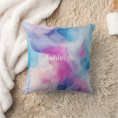 ターコイズアクアパープルピンクマーブル クッション (ブランケット)