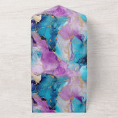 ターコイズアクアパープル金ゴールドマーブル オールインワン招待状 (外側)