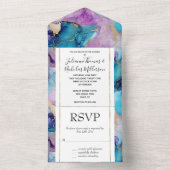 ターコイズアクアパープル金ゴールドマーブル オールインワン招待状 (内側)