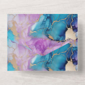 ターコイズアクアパープル金ゴールドマーブル オールインワン招待状 (裏面)