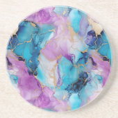 ターコイズアクアパープル金ゴールドマーブル コースター (正面)