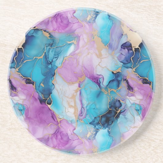 ターコイズアクアパープル金ゴールドマーブル コースター (正面)