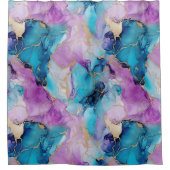 ターコイズアクアパープル金ゴールドマーブル シャワーカーテン (正面)