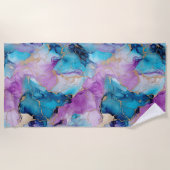 ターコイズアクアパープル金ゴールドマーブル ビーチタオル (正面)