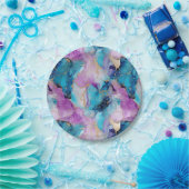 ターコイズアクアパープル金ゴールドマーブル ペーパープレート (パーティー)