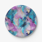 ターコイズアクアパープル金ゴールドマーブル ペーパープレート (正面)