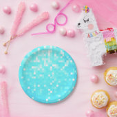 ターコイズアクアピクセル紙プレート ペーパープレート (パーティー)