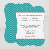 ターコイズアクアブルーのシェブロン結婚式招待状 招待状 (正面/裏面)