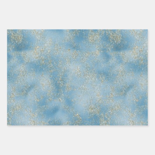 ターコイズアクアブルーグラム金ゴールドグリッター ラッピングペーパーシート (正面2)