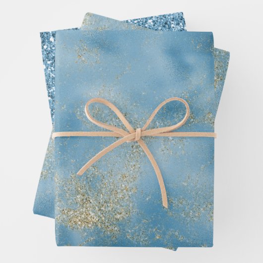 ターコイズアクアブルーグラム金ゴールドグリッター ラッピングペーパーシート (インサイチュ)