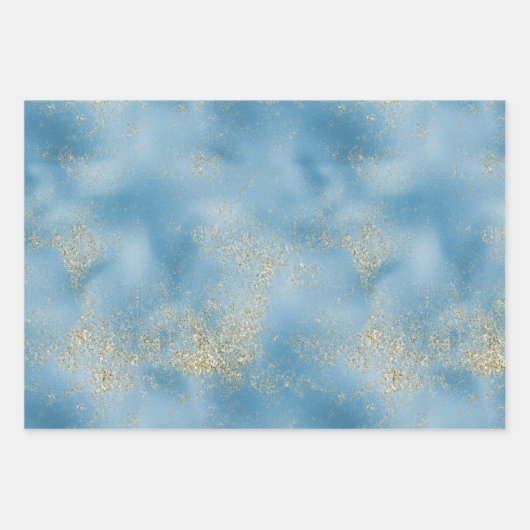 ターコイズアクアブルーグラム金ゴールドグリッター ラッピングペーパーシート (正面)