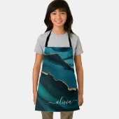 ターコイズアクアブルーグリーンのジオードゴールドモノグラム エプロン (インサイチュ)