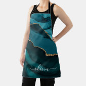 ターコイズアクアブルーグリーンの瑪瑙ジオードゴールドモノグラム エプロン (インサイチュ)