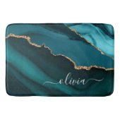 ターコイズアクアブルーグリーンアゲートジオードゴールドモノグラム バスマット (正面)