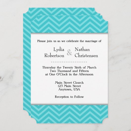 ターコイズアクアブルーシェブロン結婚式招待状 招待状 (正面/裏面)