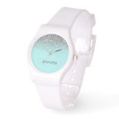 ターコイズアクアブルーシルバーグリッターガーリーモノグラムネーム 腕時計 (傾斜)