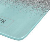 ターコイズアクアブルーシルバーグリッターガーリーモノグラム名前 カッティングボード (角)