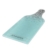 ターコイズアクアブルーシルバーグリッターガーリーモノグラム名前 カッティングボード (角)