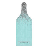 ターコイズアクアブルーシルバーグリッターガーリーモノグラム名前 カッティングボード (正面)