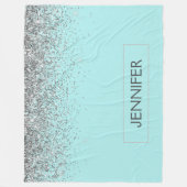 ターコイズアクアブルーシルバーグリッターガーリーモノグラム名前 フリースブランケット (正面)