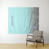 ターコイズアクアブルーシルバーグリッターガーリー モノグラム名前 タペストリー (インサイチュ(横))