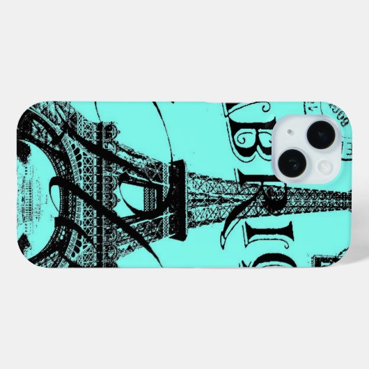 ターコイズアクアブルースクリプトパリエッフェルタワー Case-Mate iPhoneケース (裏面 (横))