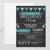 ターコイズアクアブルーチョークボード誕生日招待状 招待状 (正面/裏面)